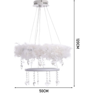 Double-Layer Feather LED Pendant Light with Crystals - White by Livingandhome
