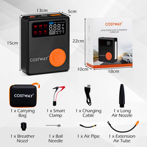 Jump Starter with Air Compressor - Black by Costway