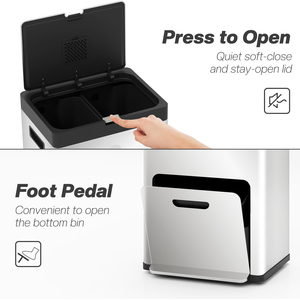 HOMCOM 56L 3 Compartment Kitchen Bin for Recycling and Waste - Silver by HOMCOM