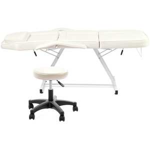 Adjustable Beauty Salon Bed with Height-adjustable Stool - White by Livingandhome