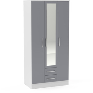 Wooden 4 Piece Furniture Set Wardrobe Chest of Drawers Bedsides Lynx - White & Grey by Birlea