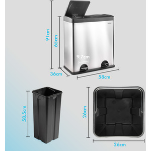 Stainless Steel Recycling Pedal Bin with 2 Compartments - Silver by VonHaus