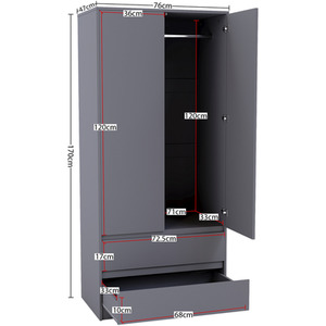 Denver Bedroom Set (2 Drawer Bedside(x2), 8 Drawer Chest, 2 Door Wardrobe) by Vida Designs