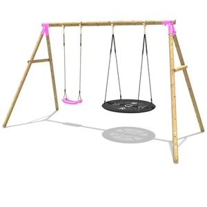 Wooden Double Swing Set with Boat Swing - Meteorite by Rebo