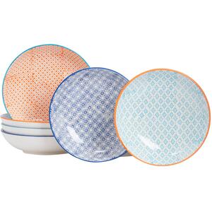 22cm Hand-Printed Pasta Bowl Pack of 6 - Multi by Nicola Spring