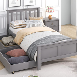 Wooden Solid Pine Storage Bed - Grey by Abrihome