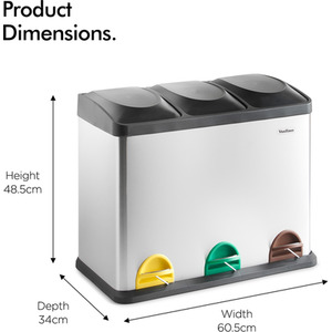 Recycling Kitchen Bin Stainless Steel 45L - Silver by VonHaus