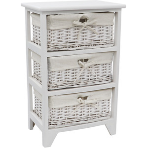 JVL Wimborne 3 Drawer Willow Storage Unit - White by JVL