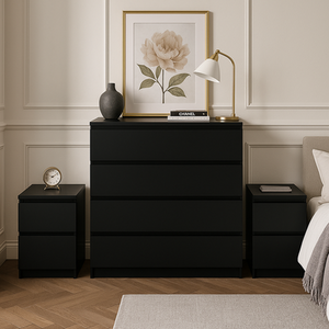 3 Piece Furniture Set Chest of Drawers Bedside Tables Birlea Oslo - Black by Birlea