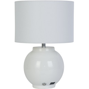 Rechargeable White Ceramic Table Lamp - White by Lighting Collection