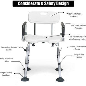 Height Adjustable Non-Slip Shower Seat - White by Costway