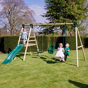 Wooden Swing Set with Slide by Rebo