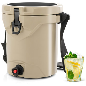 Portable Insulated Ice Chest Box with Spigot - Brown by Costway