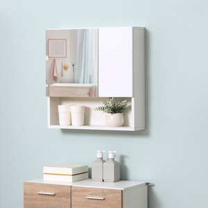 Wall-Mounted Bathroom Mirror Cabinet with Double Door - White by Kleankin