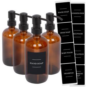 Glass Soap Dispensers with Labels - 500ml - Black - Pack of 4 - Orange by Harbour Housewares