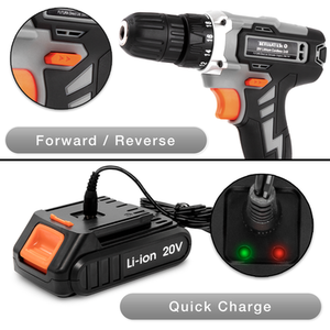 Cordless Drill 20V Li-Ion Fast Charge Electric 13pc Kit - Grey by Terratek