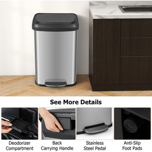 50L Step Trash Can Garbage Bin - Silver by Costway
