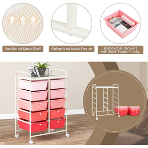 Storage Rolling Cart with 10-Drawer - Pink by Costway
