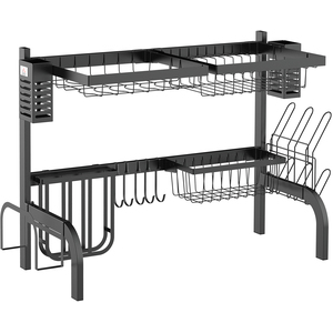 HOMCOM Space Saving 2 Tier Over The Sink Dish Drainer Rack - Black / 31.5cm / 65cm by HOMCOM