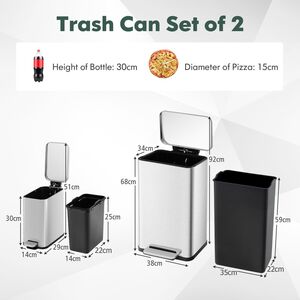 2Pcs Kitchen Rubish Bin - Silver by Costway