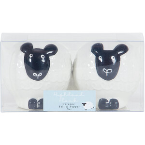 Highland Flock 3D Ceramic Hand Painted Sheep Salt and Pepper Set - White and Black