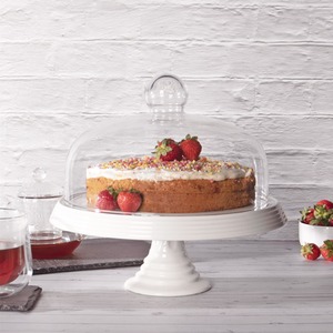 Ceramic Cake Stand with Glass Cover - Clear by Maison & White