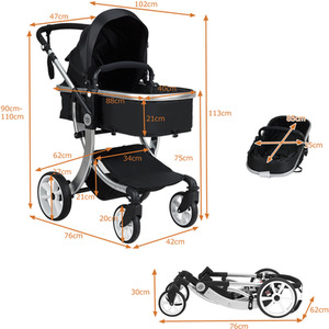 2-in-1 Baby Stroller Pushchair Reversible Bassinet Pram - Black by Costway