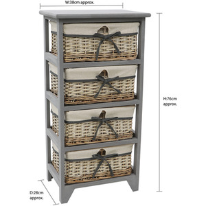 JVL Sherborne 4 Drawer Willow Storage Unit - GREY by JVL