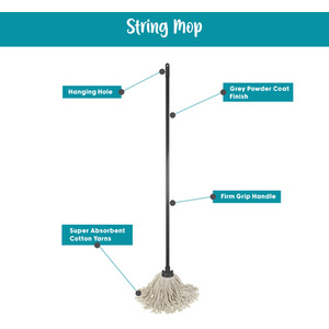 Pure Cotton Traditional String Floor Mop - Grey by JVL