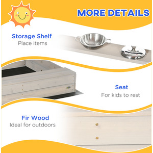 Outsunny Kids Wooden Sandbox with Canopy, Kitchen Toys, Seat, Storage - Grey by Outsunny