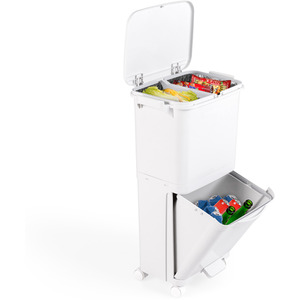 2-Tier Trash Can Kitchen Garbage Bin - White by Costway