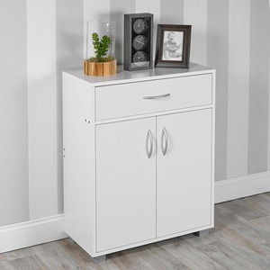 Small 2 Door 1 Drawer Hallway Living Room Sideboard Wooden Storage Cabinet Unit - White by URBNLIVING