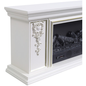 Bluetooth and Remote-Controlled Convection Fireplace with Gold Trim - Ivory by Livingandhome