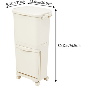 Lifeideas Kitchen Waste Sorting Bin with Wheels - Cream White / 38l / 30.5cm by lifeideas