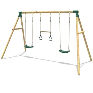 Wooden Swing Set with Trapeze, Climbing Wall and Monkey Bars - Comet by Rebo