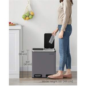 SONGMICS Double Kitchen Bin with Soft-Close Lids - Grey by SONGMICS