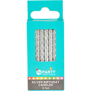 Pack of 10 Birthday Candles Metallic - Silver