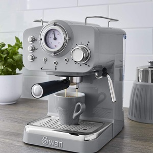 Retro Pump Espresso Coffee Machine - Retro Grey by Swan