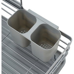 2 Tier Metal Dish Drainer with Draining Board - Silver by Livingandhome