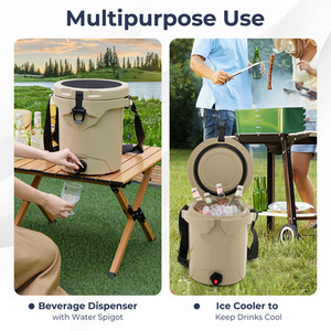 Portable Insulated Ice Chest Box with Spigot - Brown by Costway