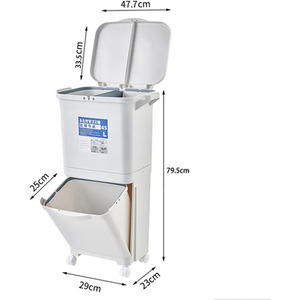 White Double-Layer Three-Compartment Trash Bin with Wheels - White by lifeideas