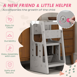 HOMCOM Kids Step Stool, Adjustable Standing Platform, Toddler Kitchen Stool by HOMCOM