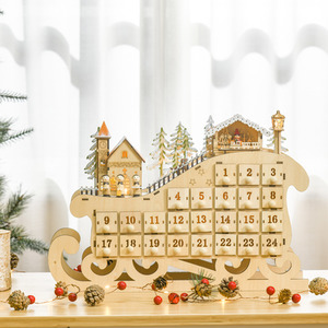 HOMCOM Christmas Village Advent Calendar with Countdown Drawer - Natural wood by HOMCOM