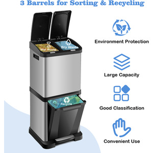 32 L Recycle Pedal Bin-Silver - Silver by Costway