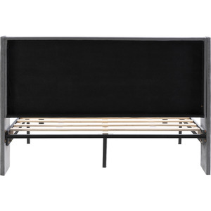 Upholstered Bed with Winged Headboard, Wood Slat Support - Grey by Abrihome