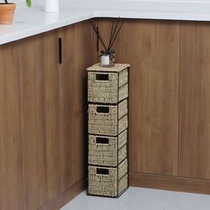 Ankara Wicker 4 Drawer Tower Storage Unit - Natural & Black by Home Source
