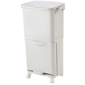 Dry Wet Waste Recycling Pedal Classified Bin Kitchen Storage Trolley Cart - White / 38l by Livingandhome
