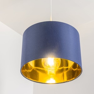 CGC LUPO Luxury Navy Blue and Gold Inner Cotton Round Drum Lamp Shade - navy by CGC Lighting
