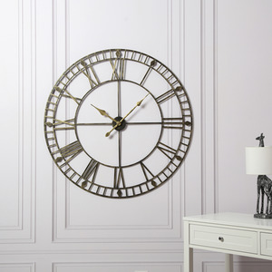 Skeleton Large Wall Clock - Black & Gold by Home Garden Direct