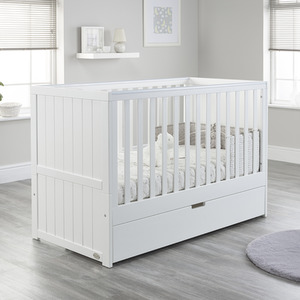Jo Modern cot bed with Drawer - White by Baby Snooze